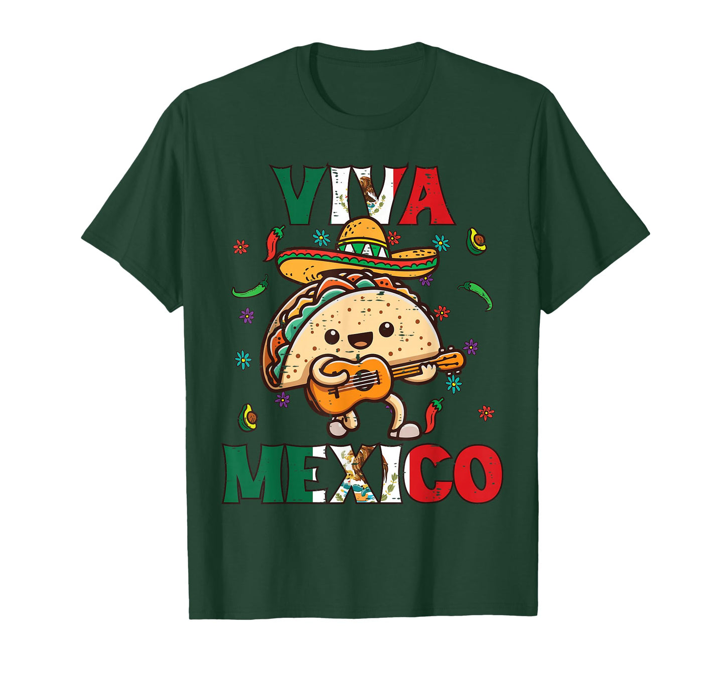 Viva Mexico Taco Guitar Mexican Cinco De Mayo Men Women Kids T-Shirt