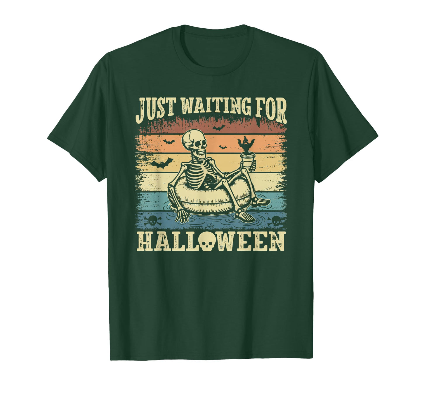 Vintage Spooky Summer Skeleton Just Waiting for Halloween T-Shirt