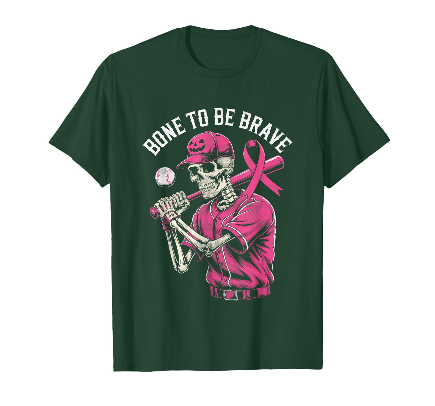 Baseball Skeleton Fighter Halloween Breast Cancer Awareness T-Shirt