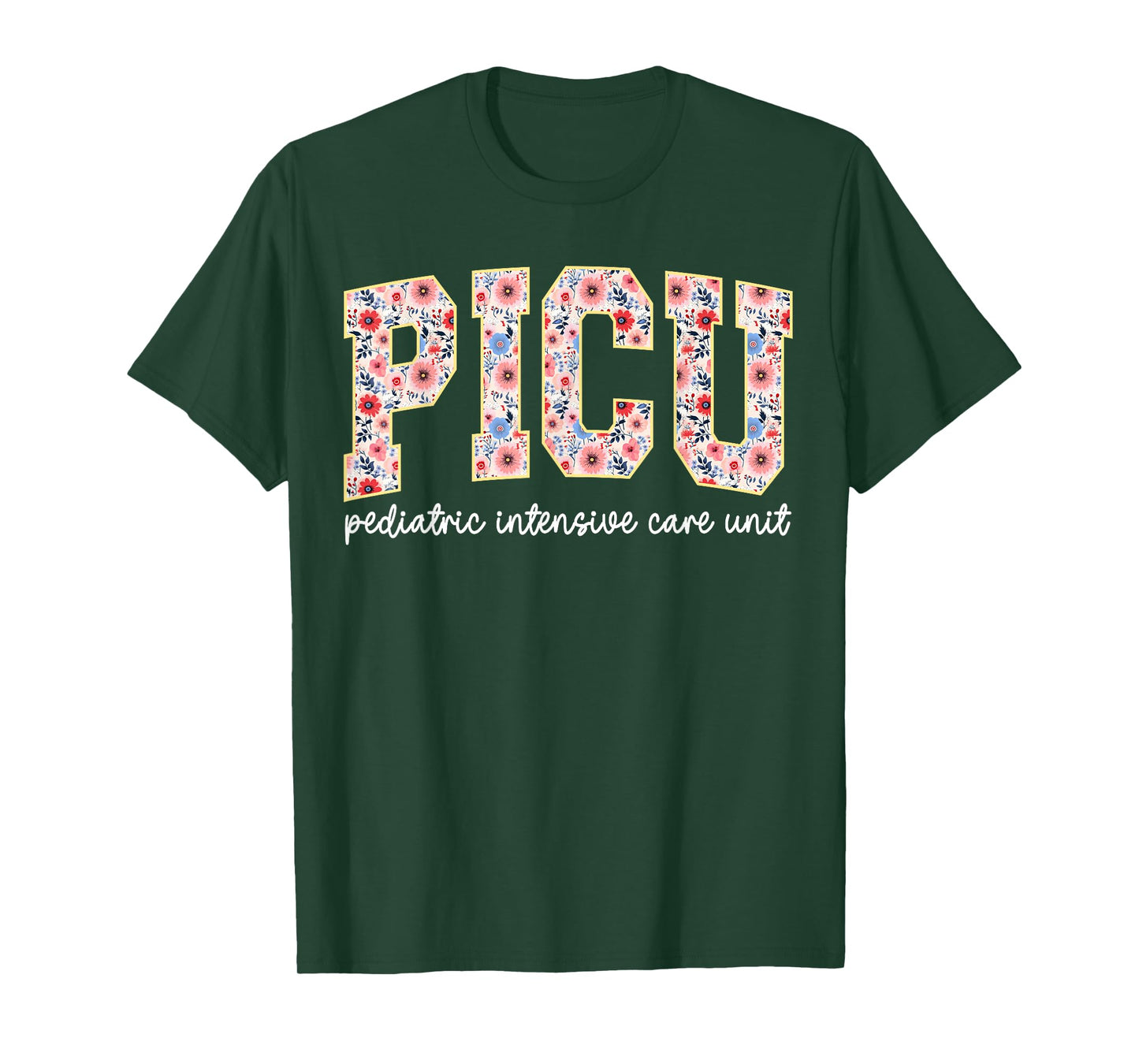 Retro Floral PICU Nurse Flower Pediatric ICU Nurse RN Nurse T-Shirt