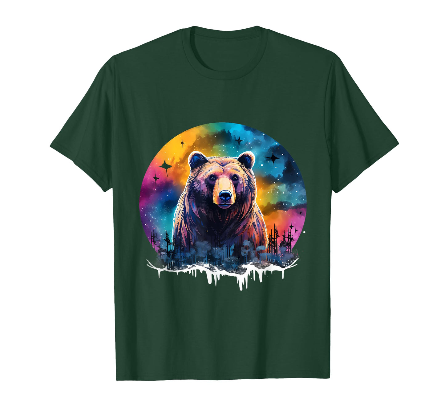 Bear Colorful Landscape Wildlife Motif Forest Animal Lovers T-Shirt