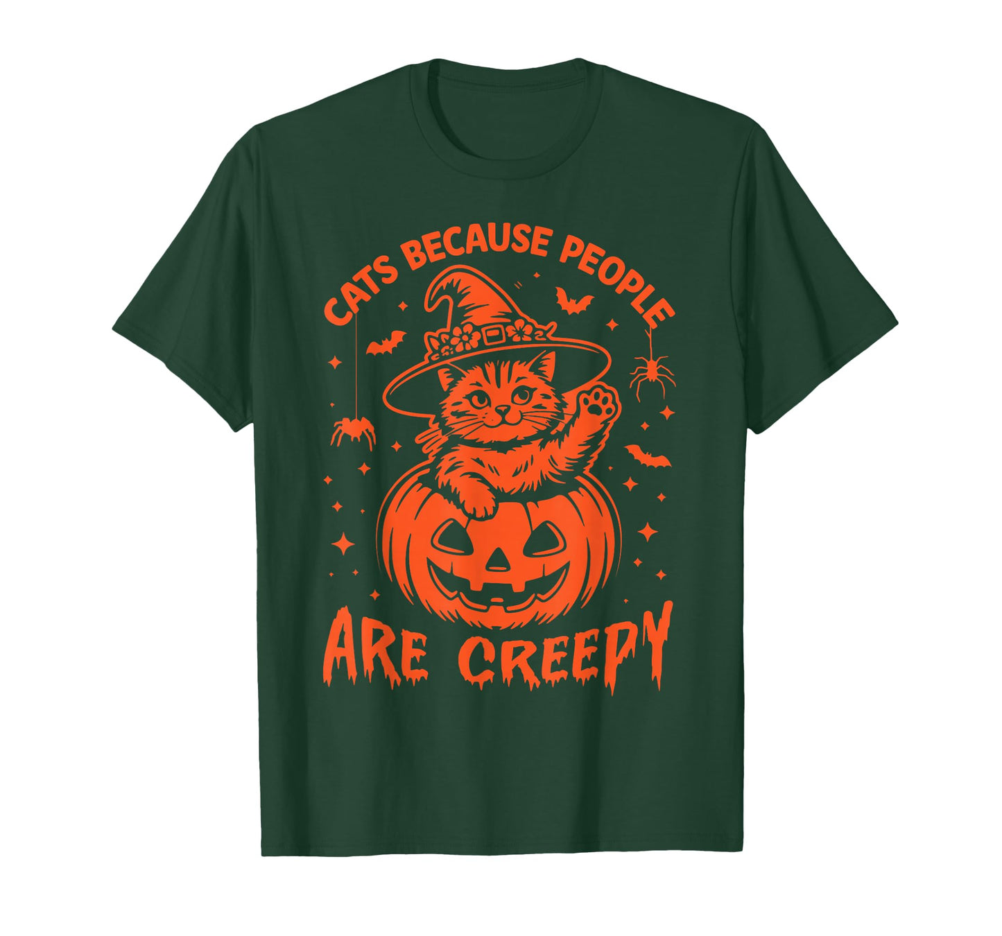 Cats Because People are Creepy Cat Witch Halloween Pumpkin T-Shirt