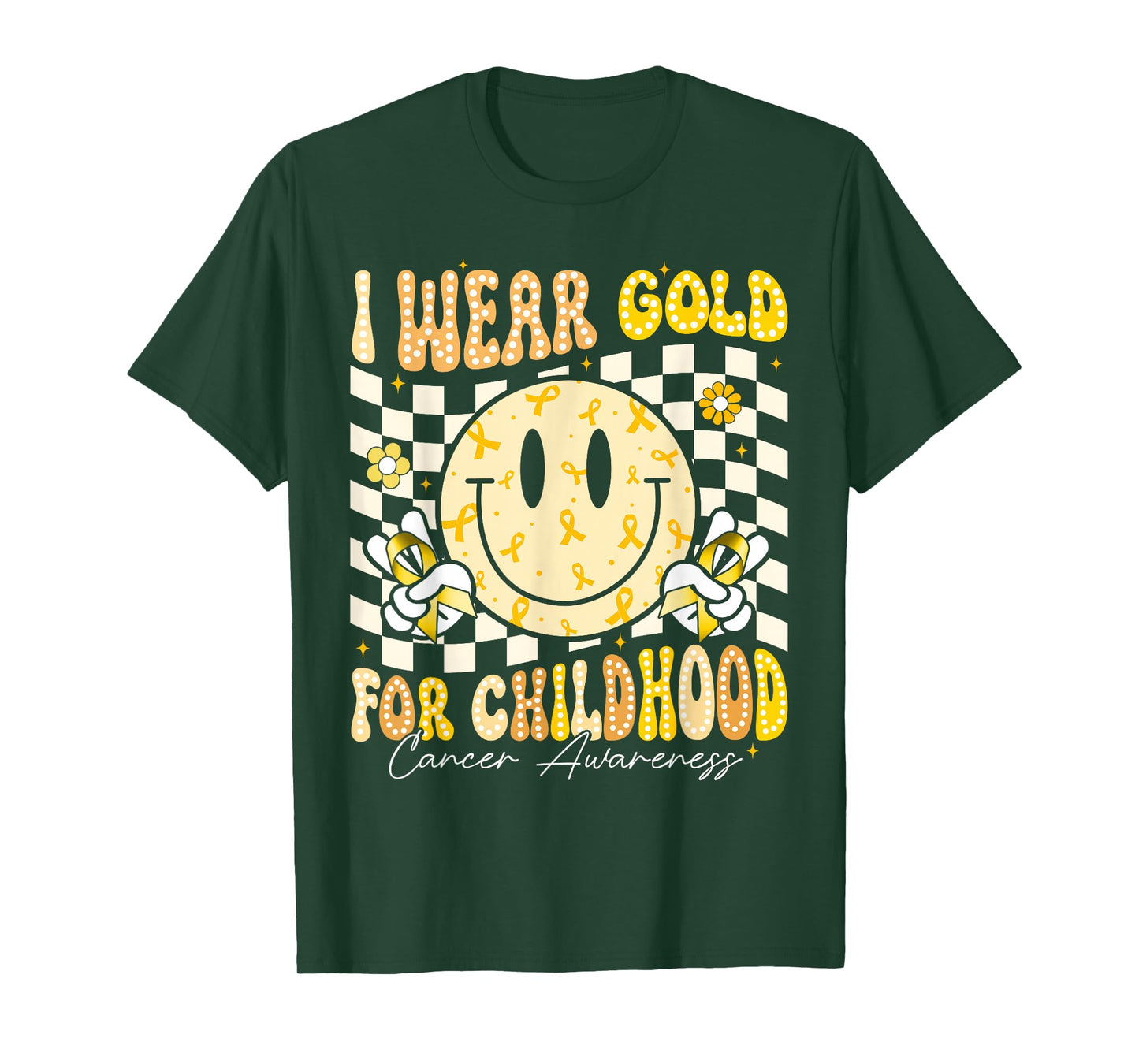 Groovy I Wear Gold Childhood Cancer Awareness Support Ribbon T-Shirt