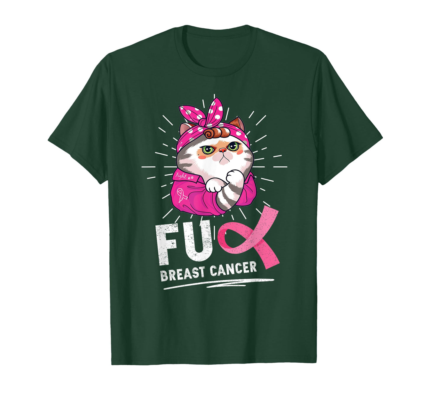 Funny Cat Warrior Fuck Cancer Breast Cancer Awareness Women T-Shirt