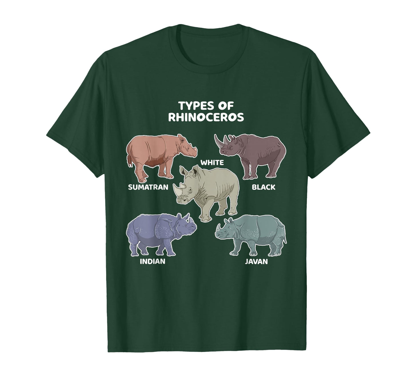 Types of Rhinoceros Sumatran Javan Rhino Animal Art T-Shirt