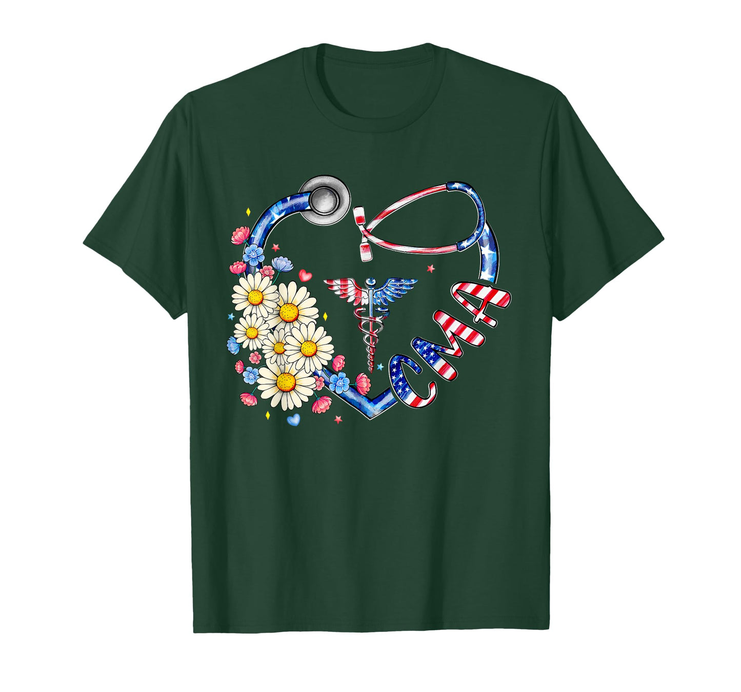 Certified Medical Assistant CMA 4th July American Flag Heart T-Shirt