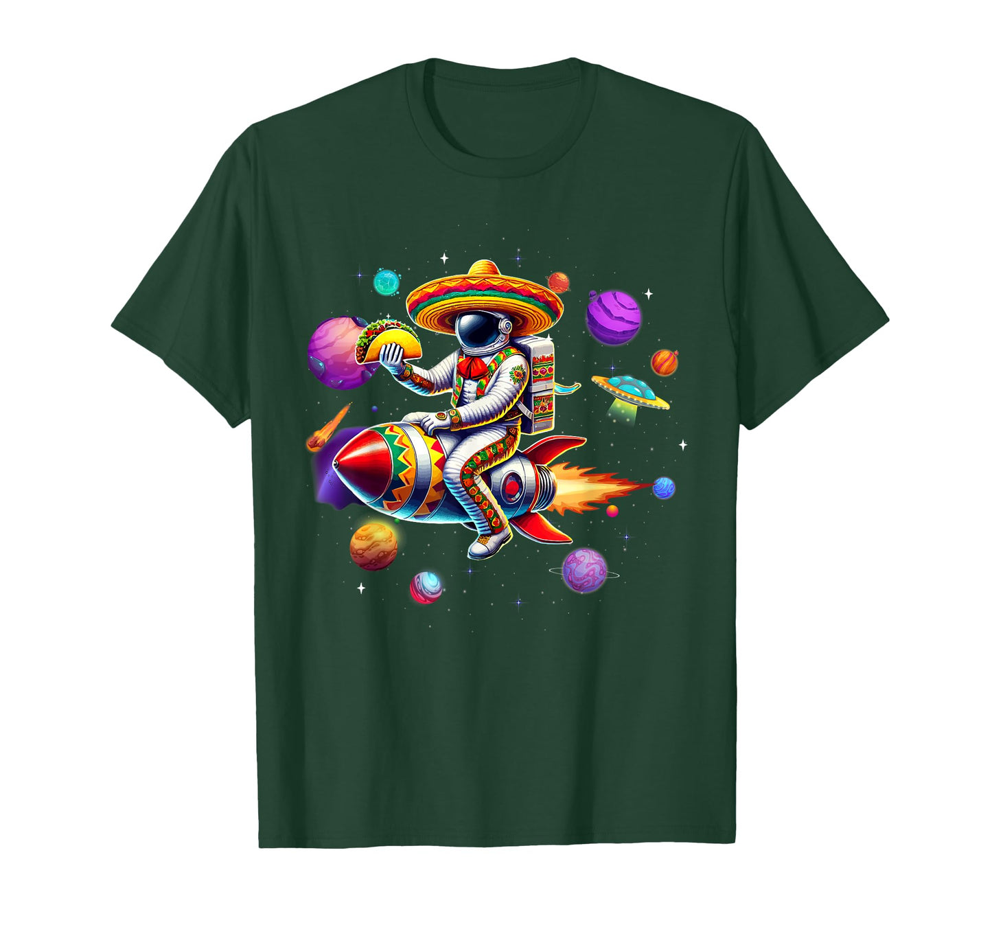Funny Astronaut & Taco Sombrero Cinco De Mayo Mexican Fiesta T-Shirt