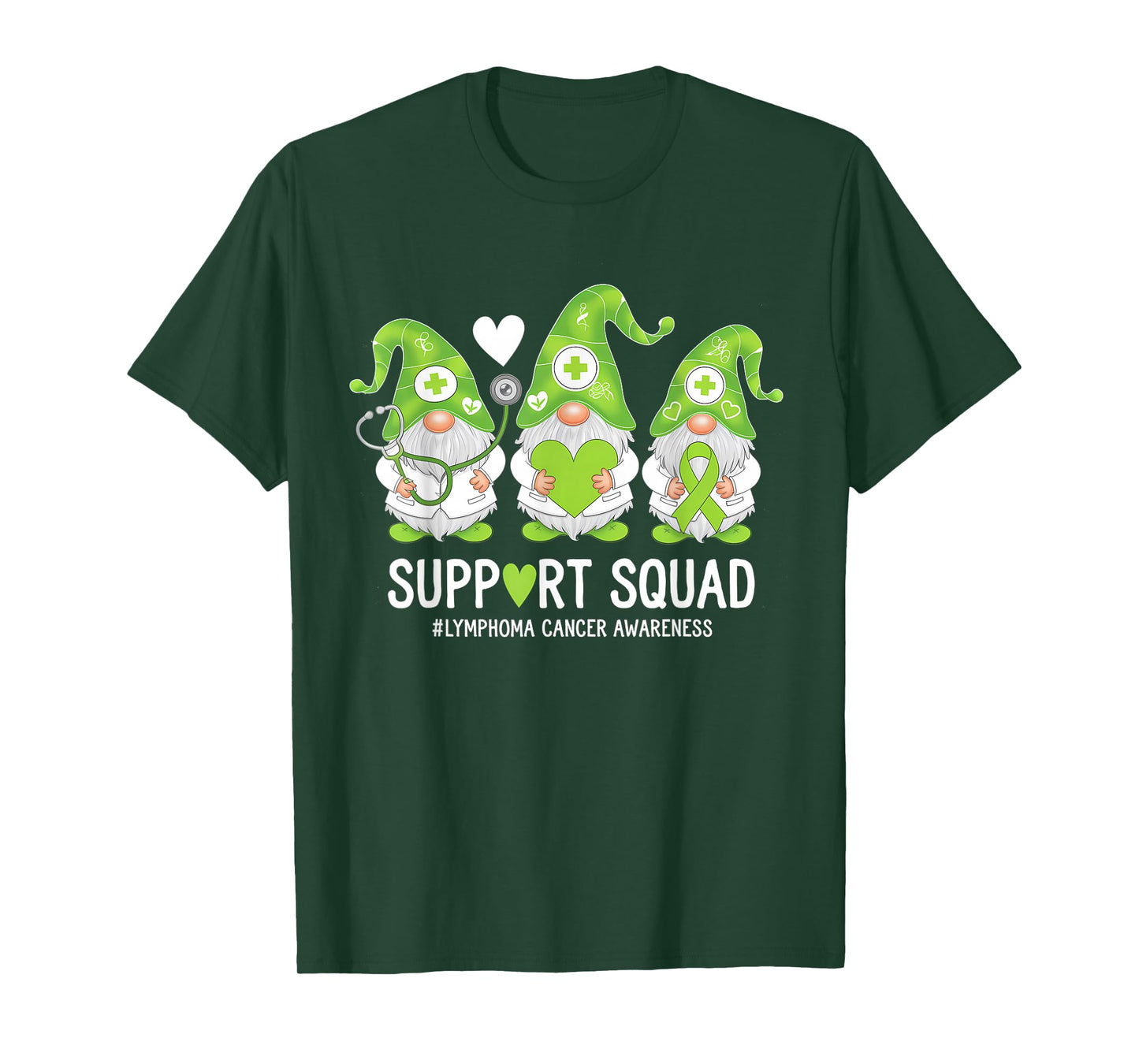 Lymphoma Cancer Awareness Green Ribbon Gnomie Squad T-Shirt