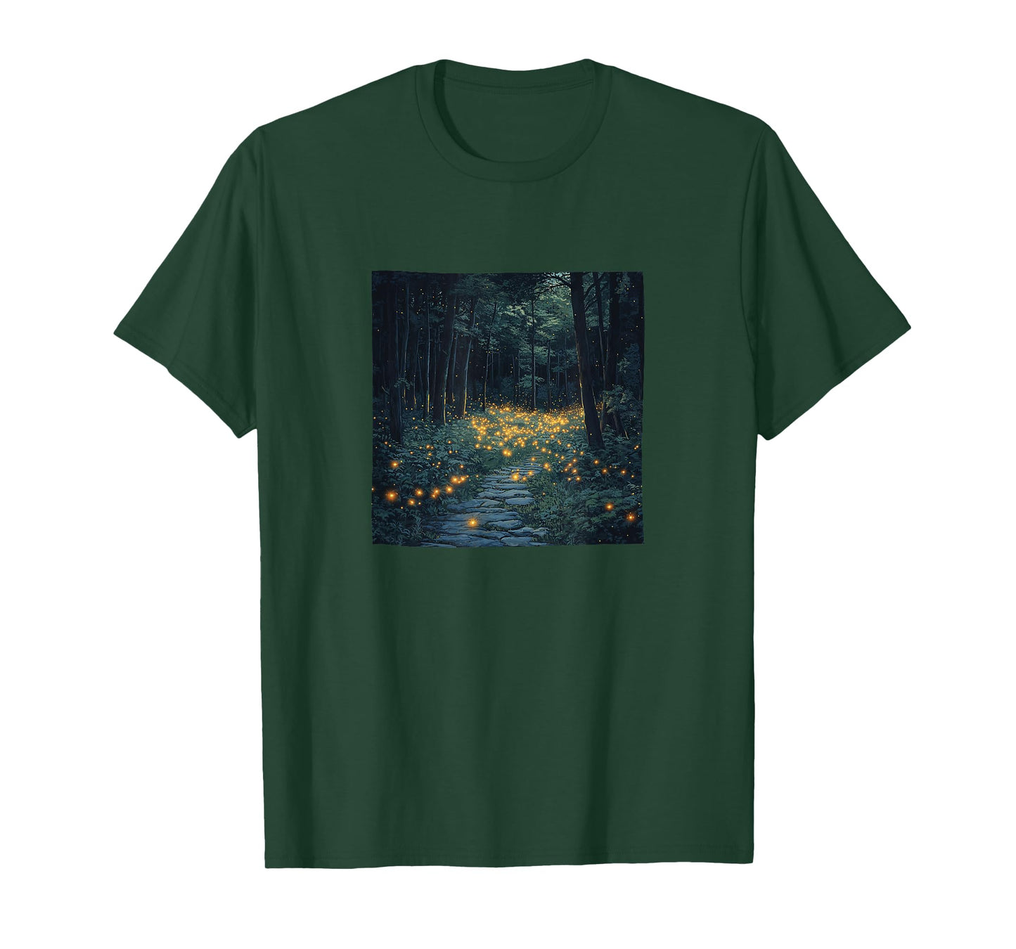 Forest With Fireflies Vintage Landscape Graphic T-Shirt