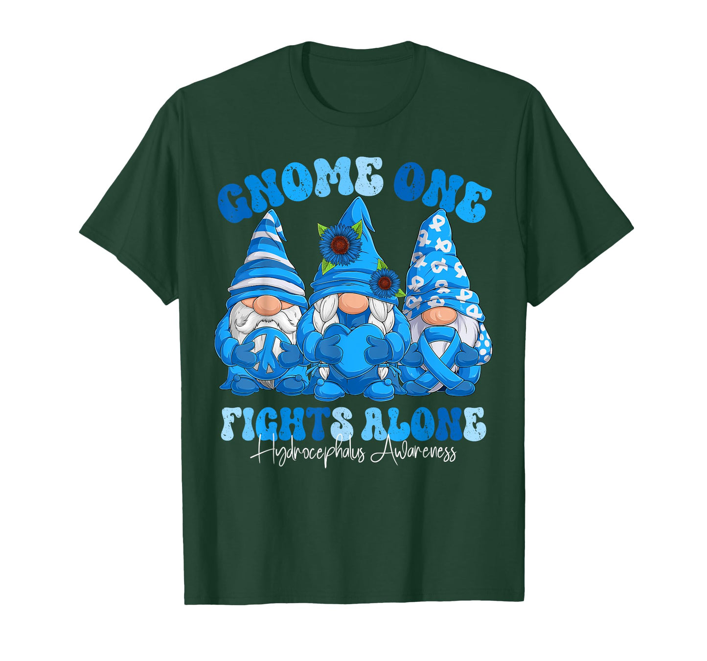 Hydrocephalus Awareness Month Blue Ribbon Gnomies T-Shirt