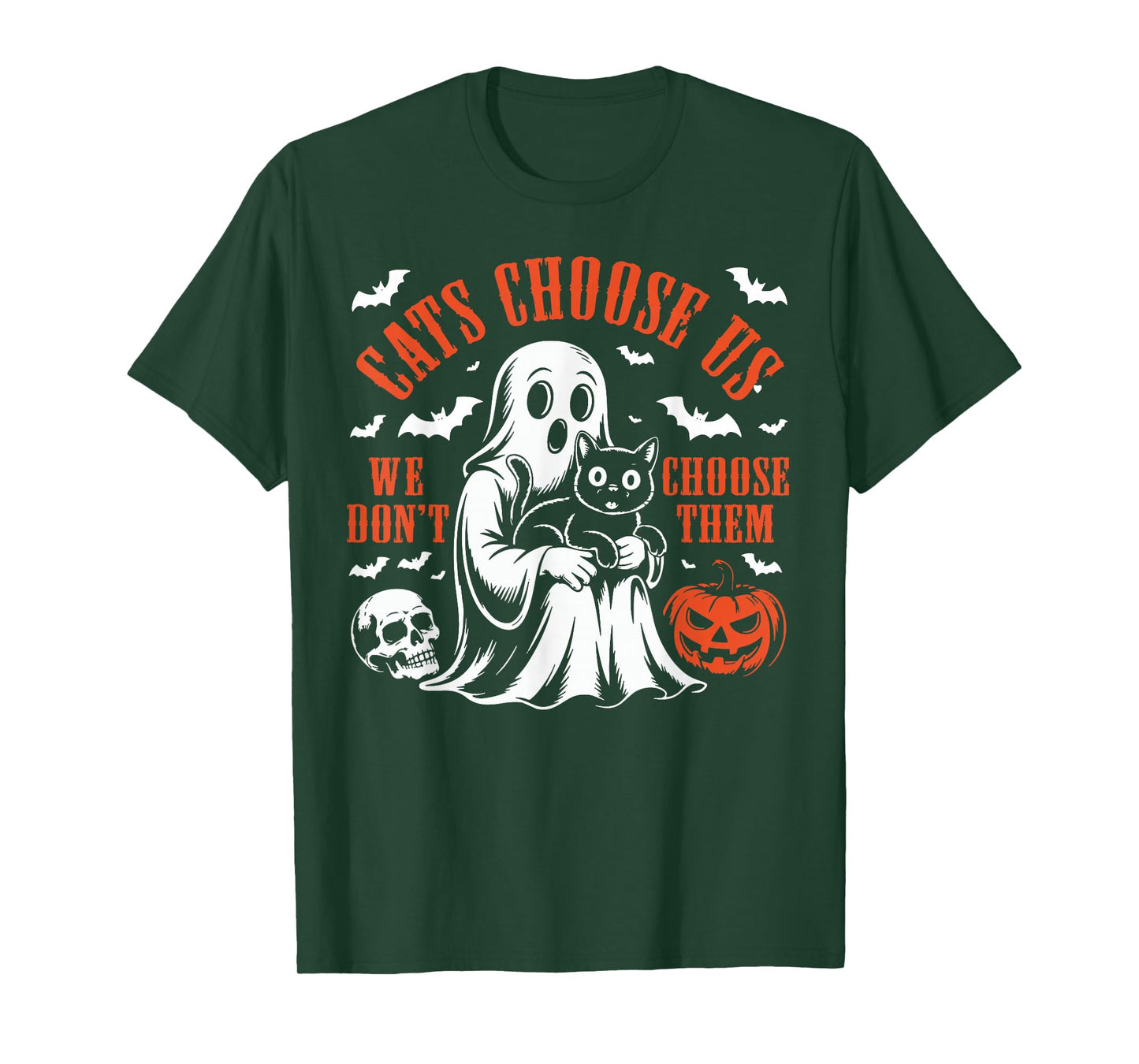 Halloween Skeleton Black Cats Choose us we Don’t Choose Them T-Shirt