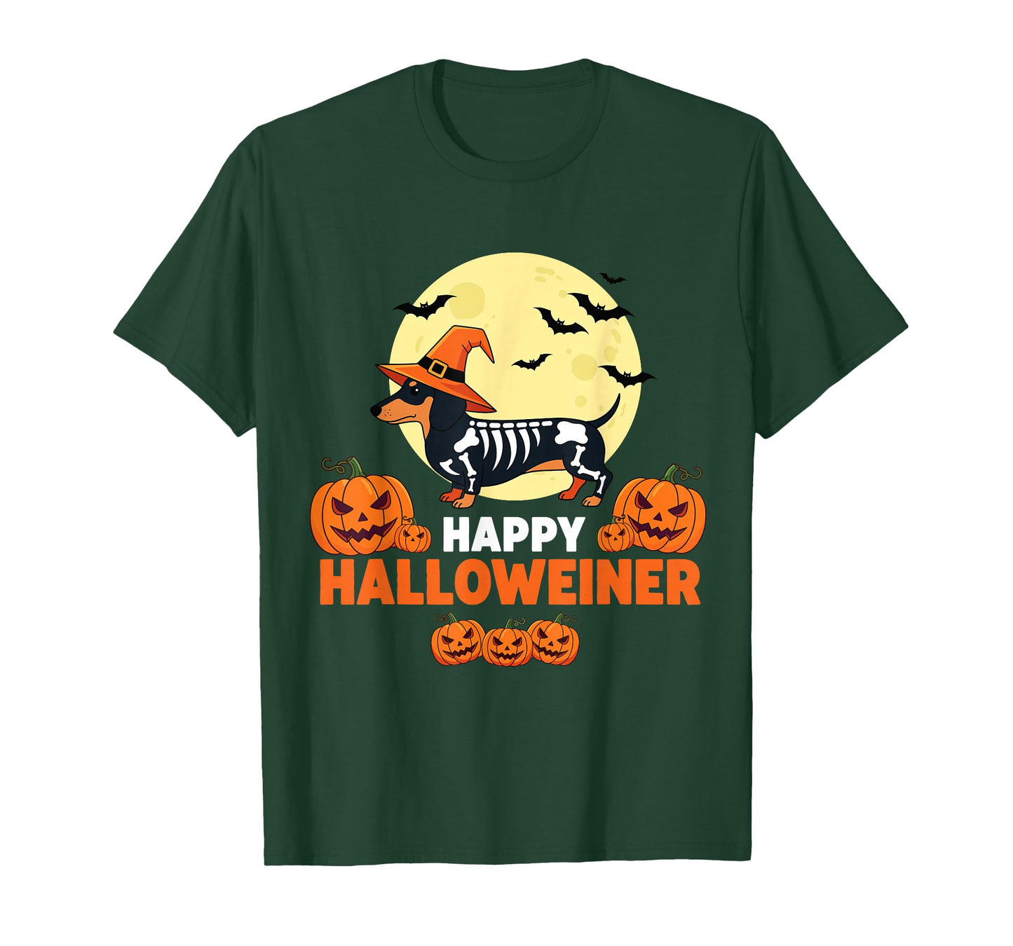 Happy Halloweiner Funny Halloween Dachshund Witch Skeleton T-Shirt