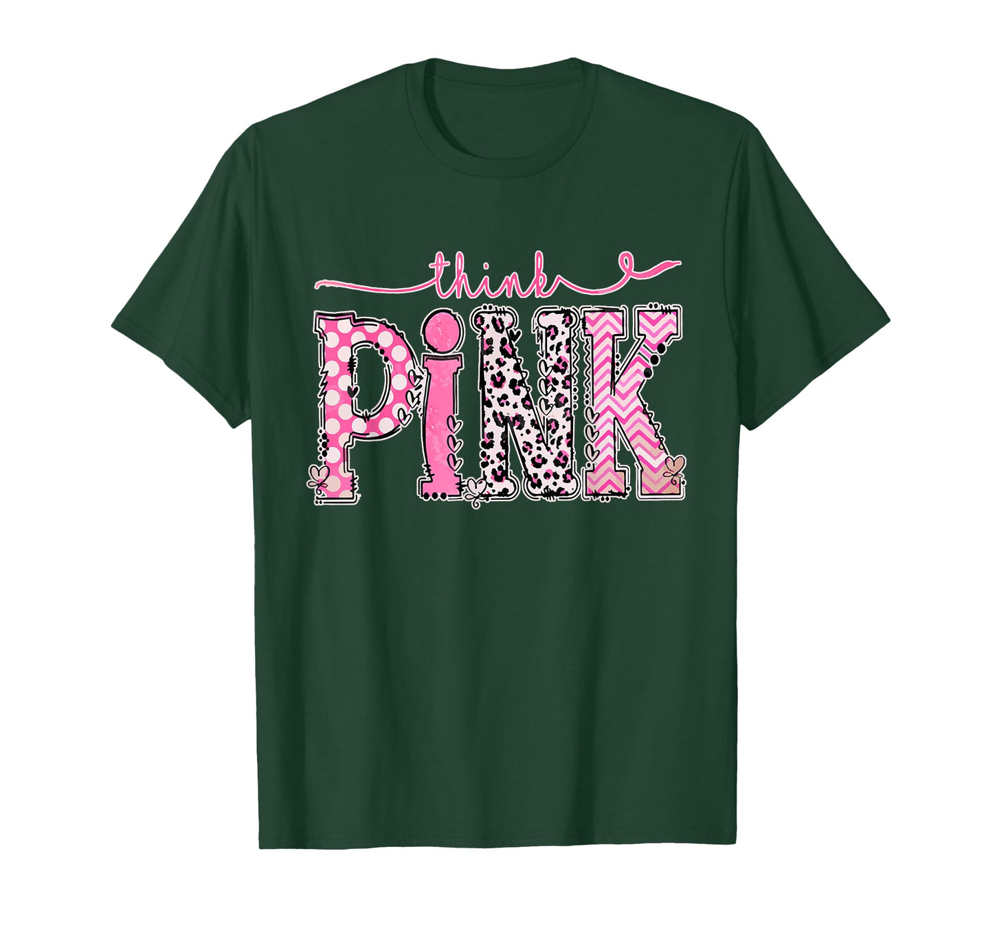 Think Pink Breast Cancer Supporting Awareness Pink Ribbon T-Shirt