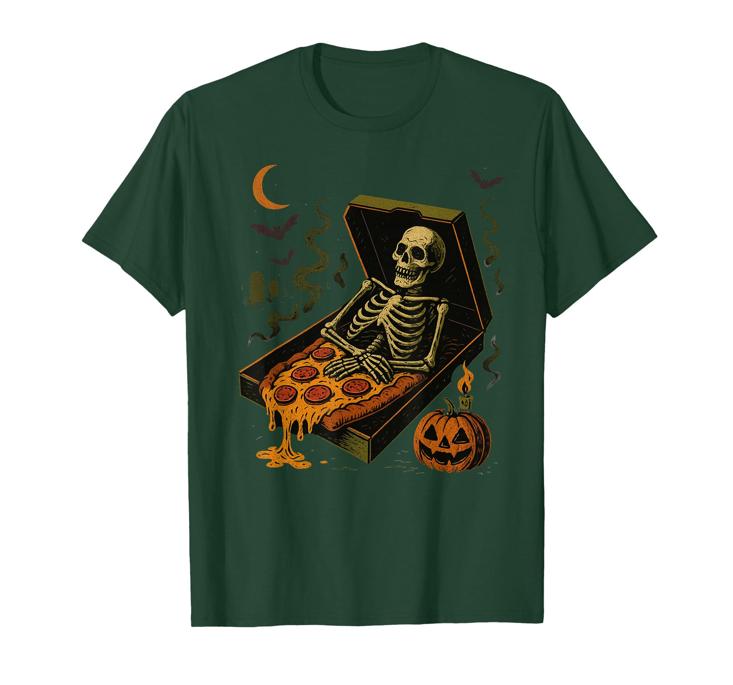 Retro Rest in Pizza Skeleton Pumpkin Patch Apparel T-Shirt