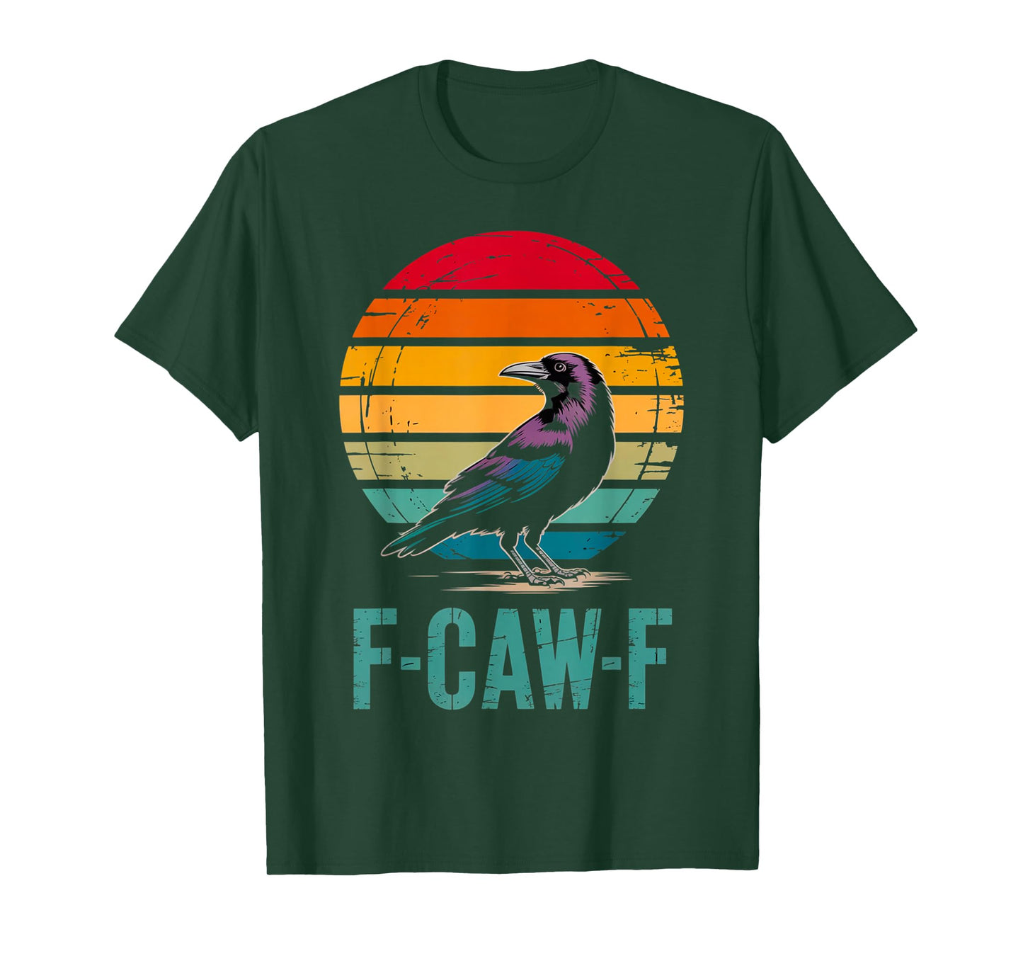 Black F-Caw-F Crow Bird Retro Sunset Vintage T-Shirt
