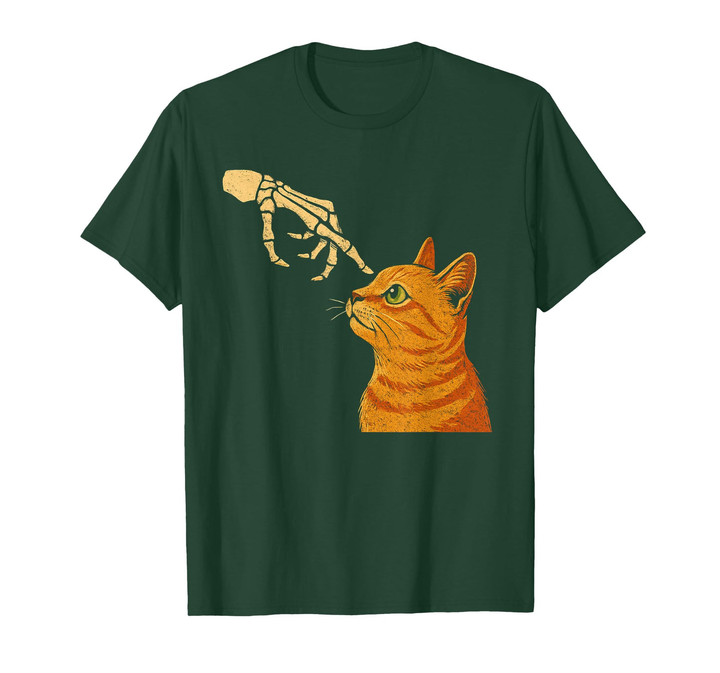 Halloween Orange Cat Skeleton Hand for Women and Men T-Shirt