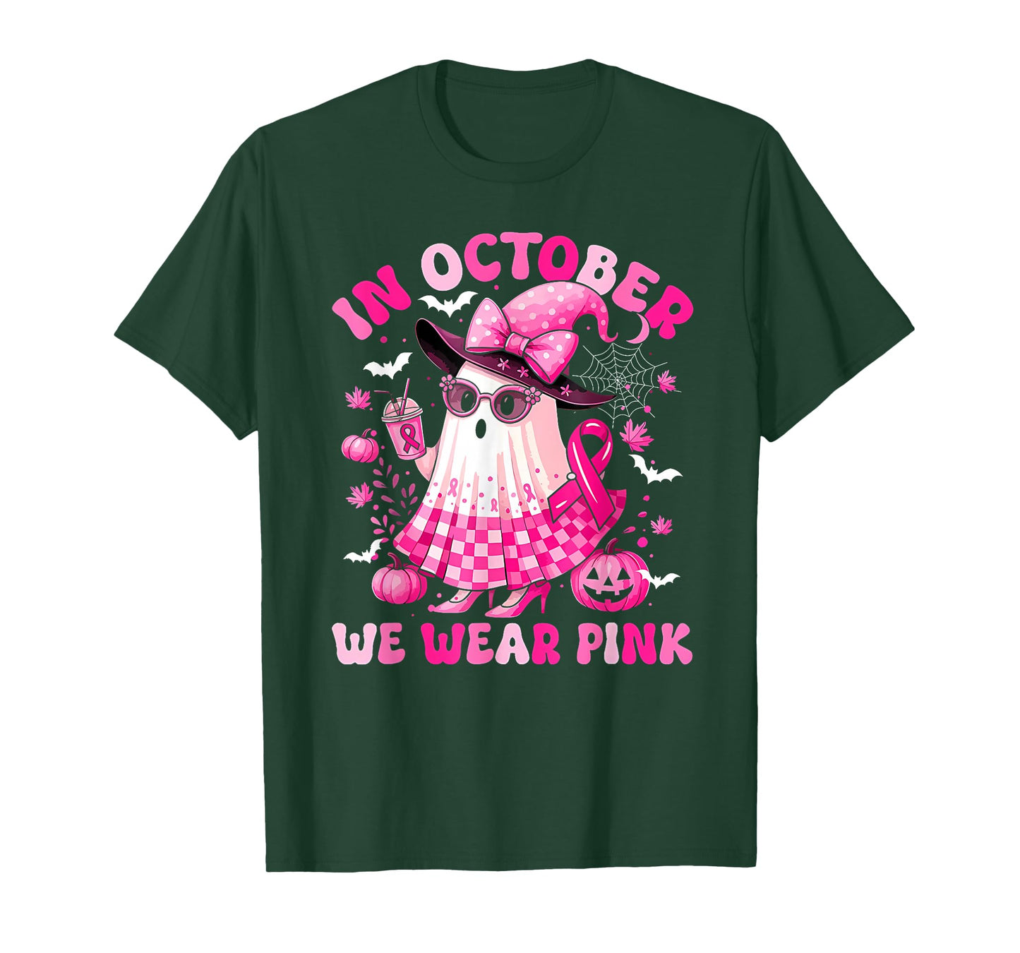 in October We Wear Pink Ghost Coffee Breast Cancer Awareness T-Shirt