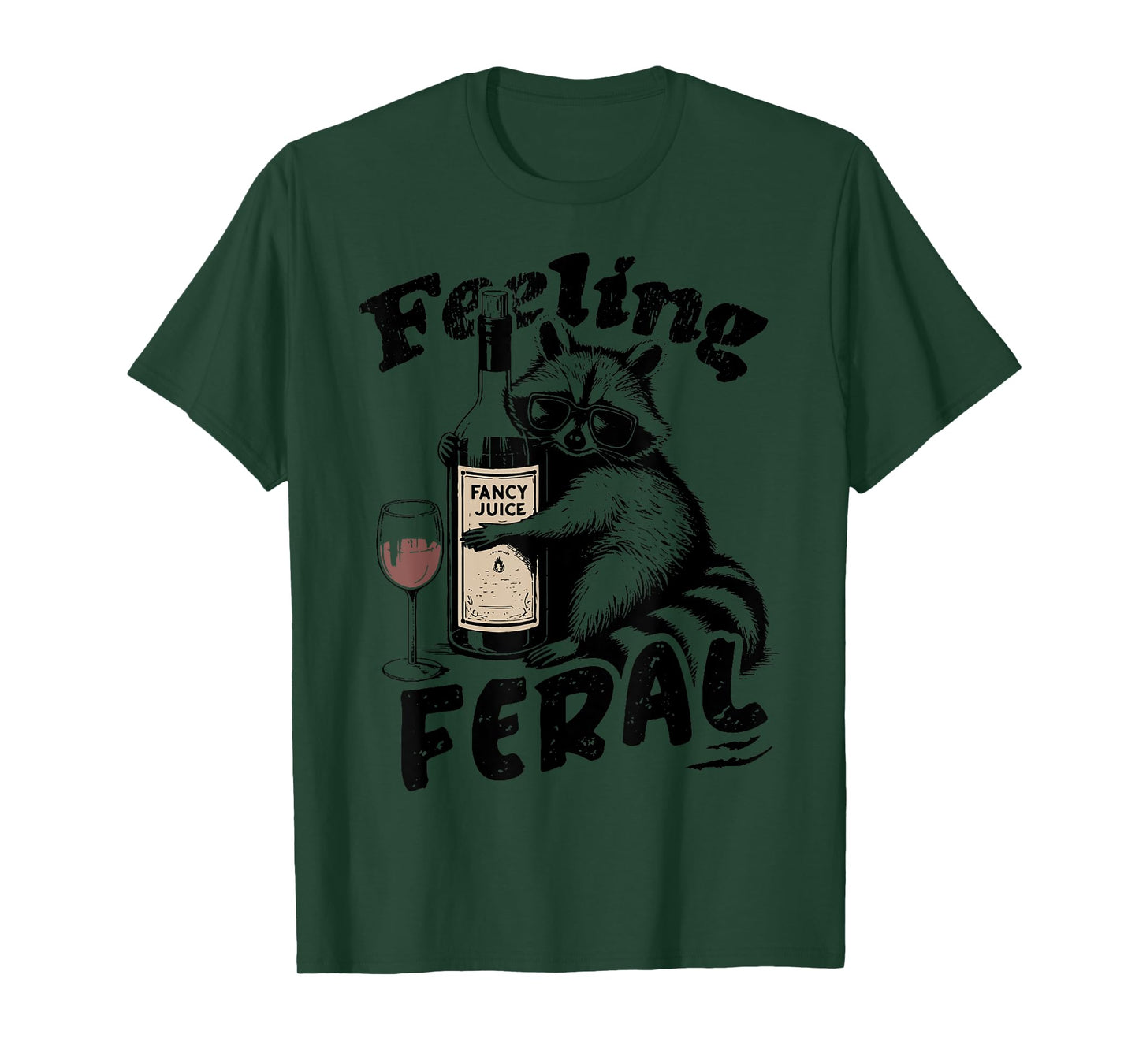 Feelin Feral Vintage Retro Funny Raccoon With Wine Lovers T-Shirt