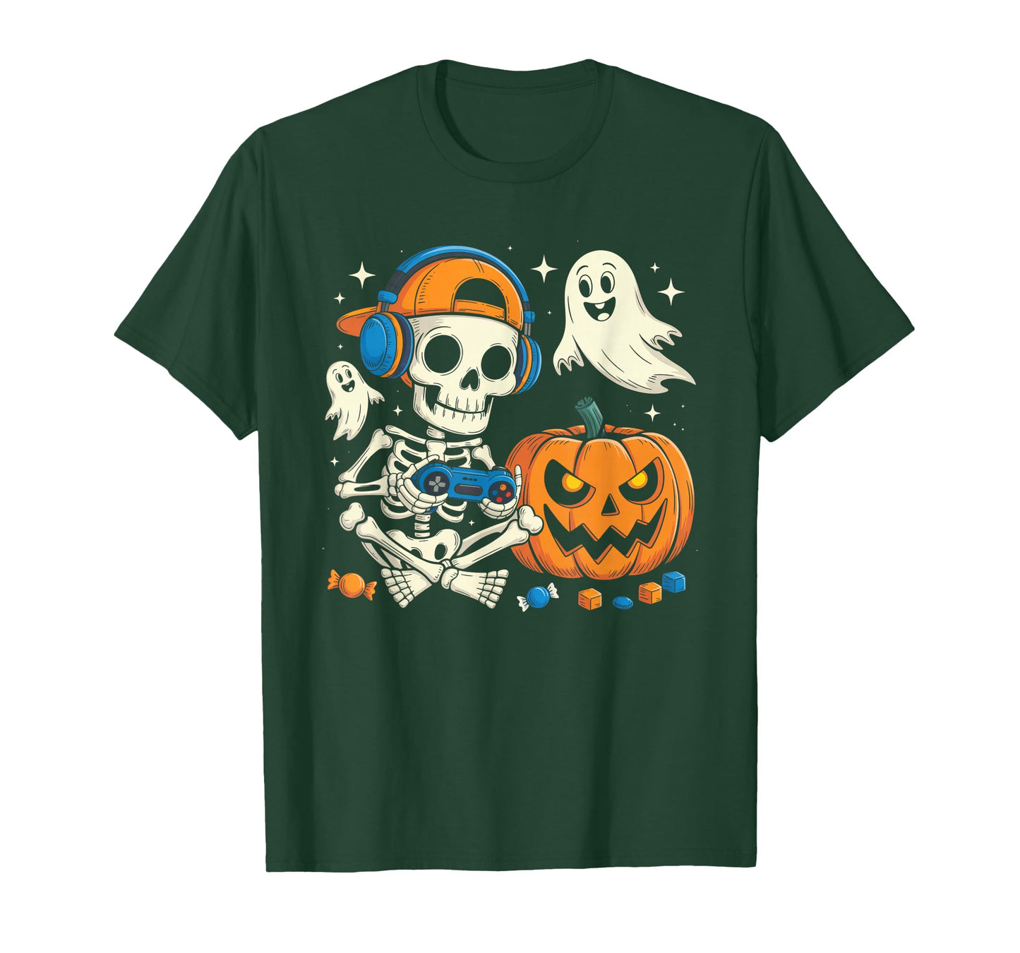 Halloween Shirts Cool Teen Boy Skeleton Gaming Men Halloween T-Shirt