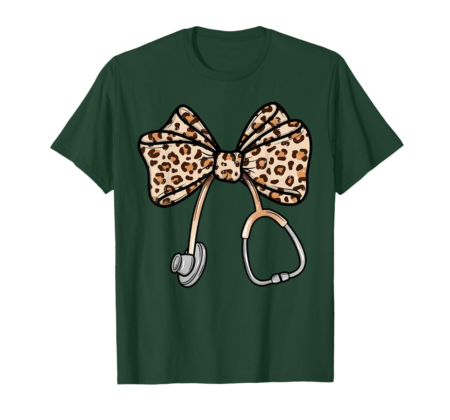 Vintage Leopard Coquette Bow Stethoscope Nursing Assistant T-Shirt