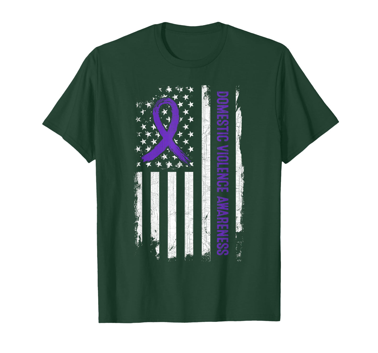 Domestic Violence Awareness American Flag - Purple Ribbon T-Shirt