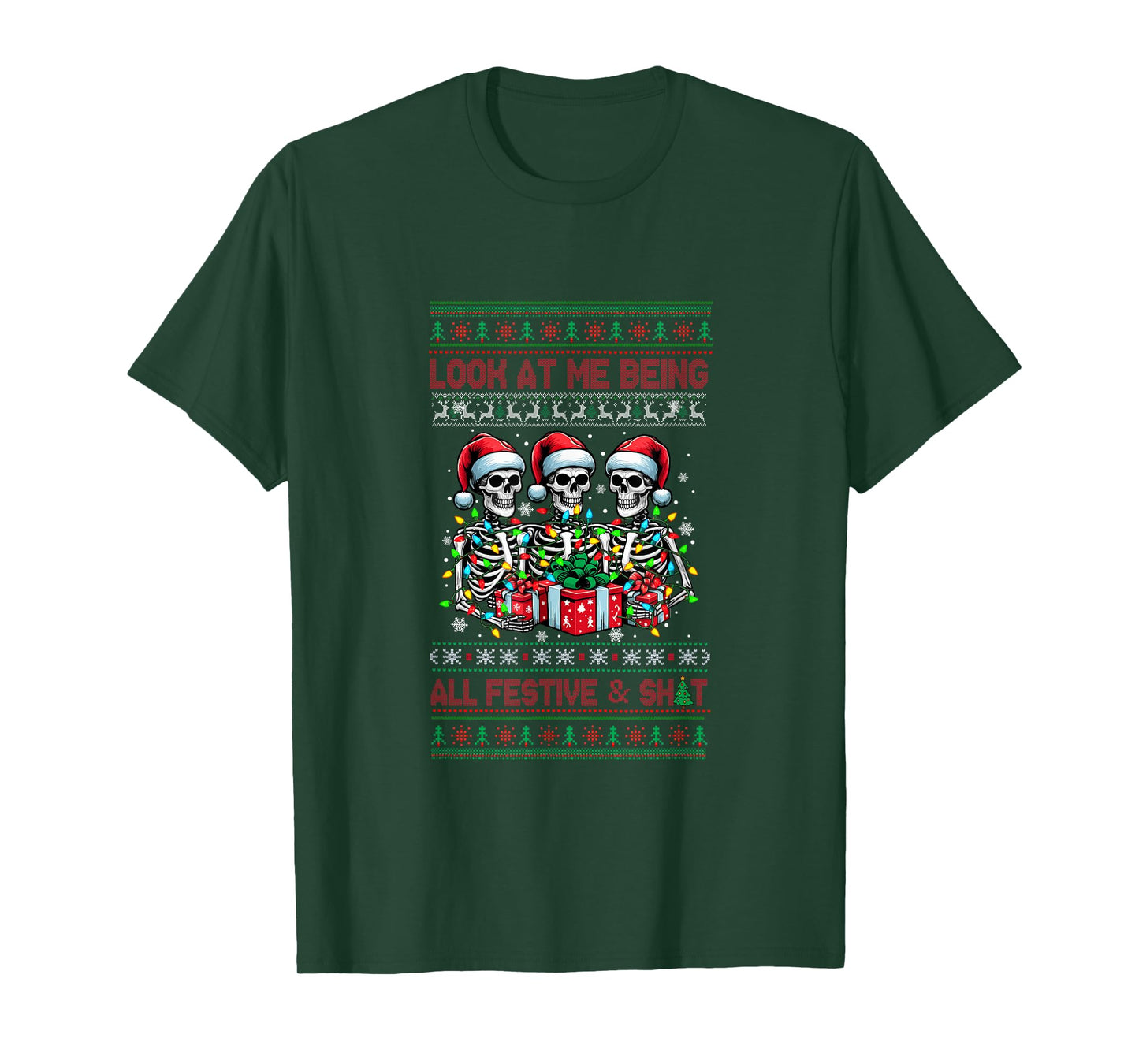 Being All Festive Xmas Sweater Bad Felling Santa Skeletons T-Shirt