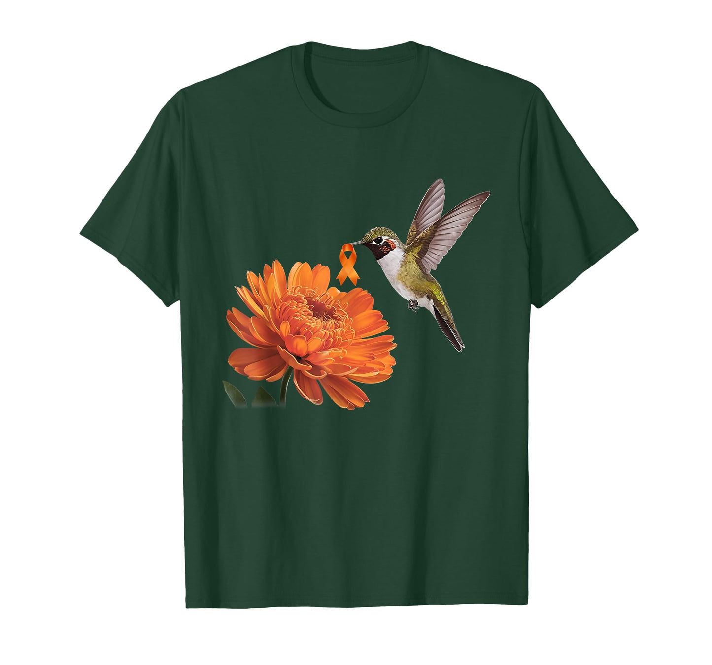 Hummingbird Sunflower Daisy Orange Ribbon Leukemia Awareness T-Shirt