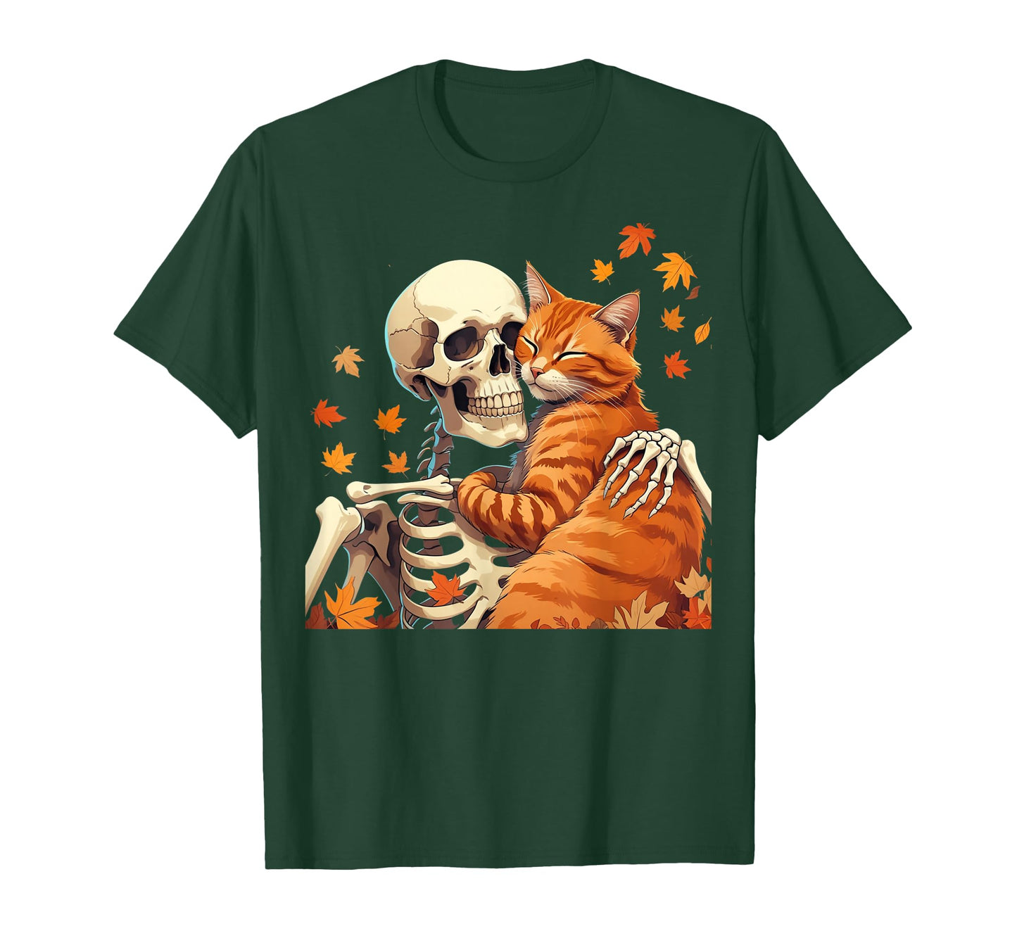 Skeleton Hugging Cat Halloween Cat Lover Cat Mom Dad T-Shirt