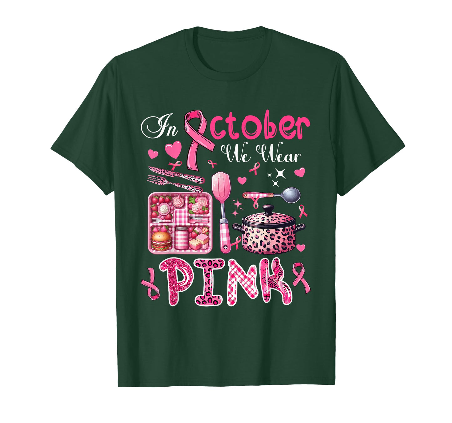 In October We Wear Pink Breast Cancer Awareness Lunch Lady T-Shirt