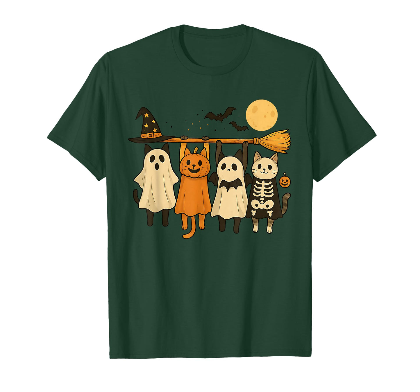 Cute Halloween Cat Ghost Pumpkin Skeleton T-Shirt