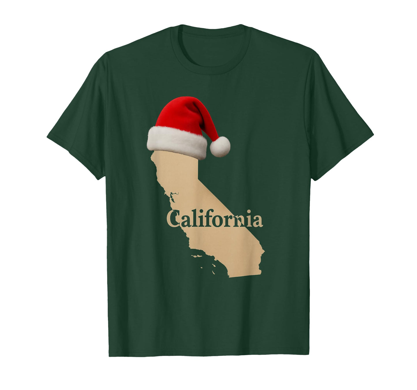 California Map Santa Hat Funny Christmas Holiday T-Shirt