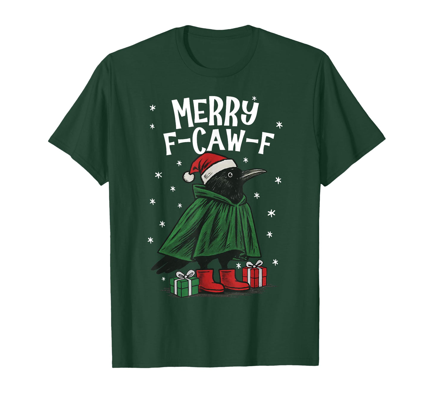 Merry F-Caw-F Funny Christmas Black Crow Merry Xmas F-Caw-F T-Shirt