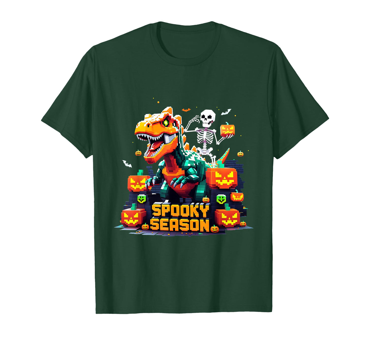 Spooky Season Pixel Skeleton Dinosaur Gift T-Shirt