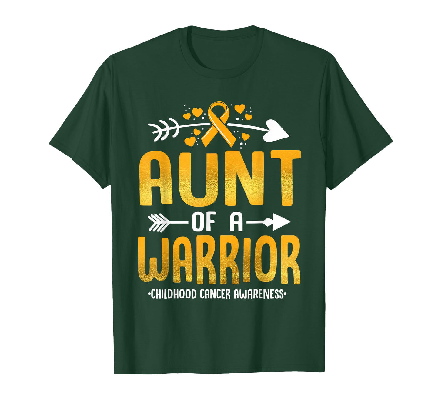 Aunt Of A Warrior Childhood Cancer Awareness Gold Ribbon T-Shirt