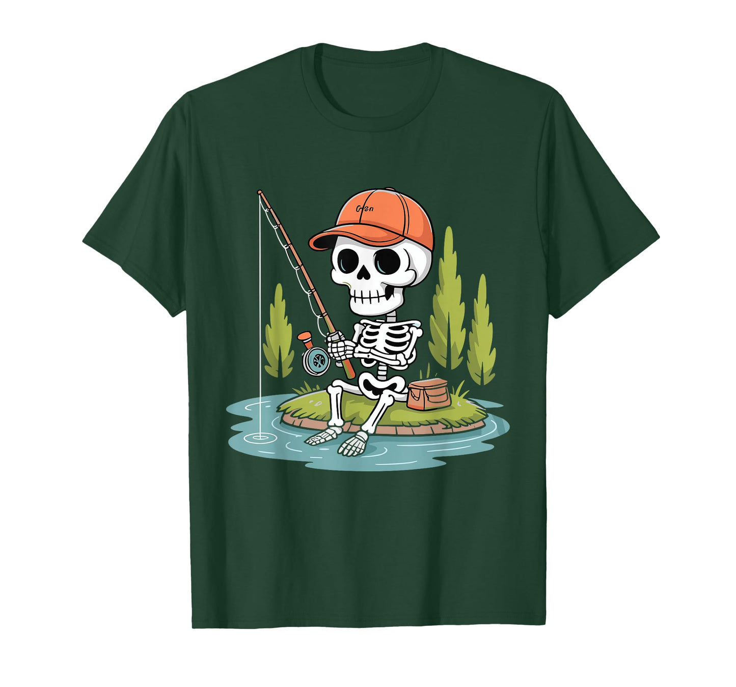 Skeleton Fishing Halloween Costume Funny Fishing Boys Kids T-Shirt
