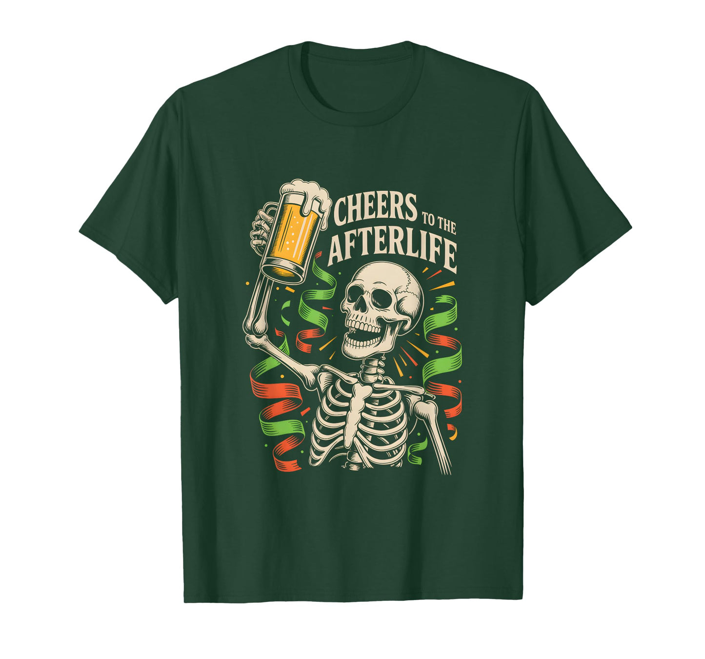 Funny Cheers to The Afterlife Party Skeleton Graphic Spooky T-Shirt