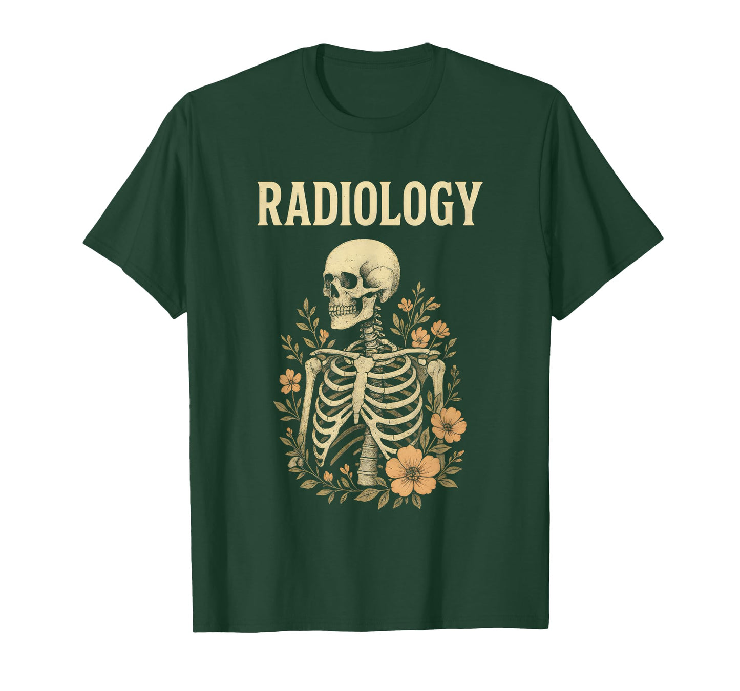 Vintage Floral Skeleton CT Radiology Technologist RAD Tech T-Shirt