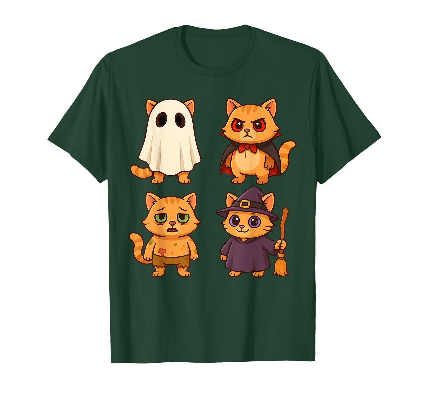 Funny Cat Ghost Witch Zombie Halloween Costume Boys Girls T-Shirt