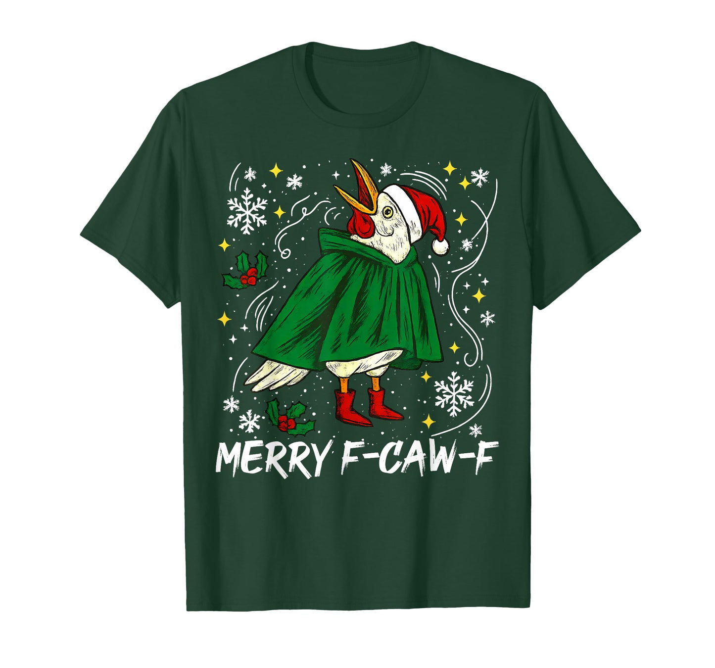 Merry F Caw F Christmas Funny Santa Raven Bird Men Women T-Shirt