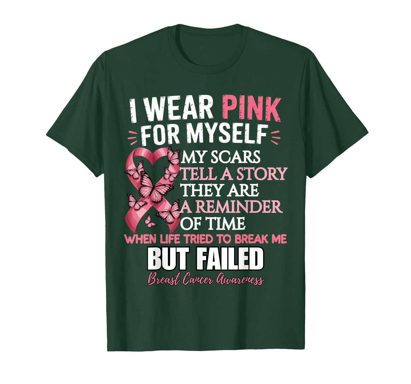 I Wear Pink for Myself Butterfly Ribbon Breast Awareness T-Shirt