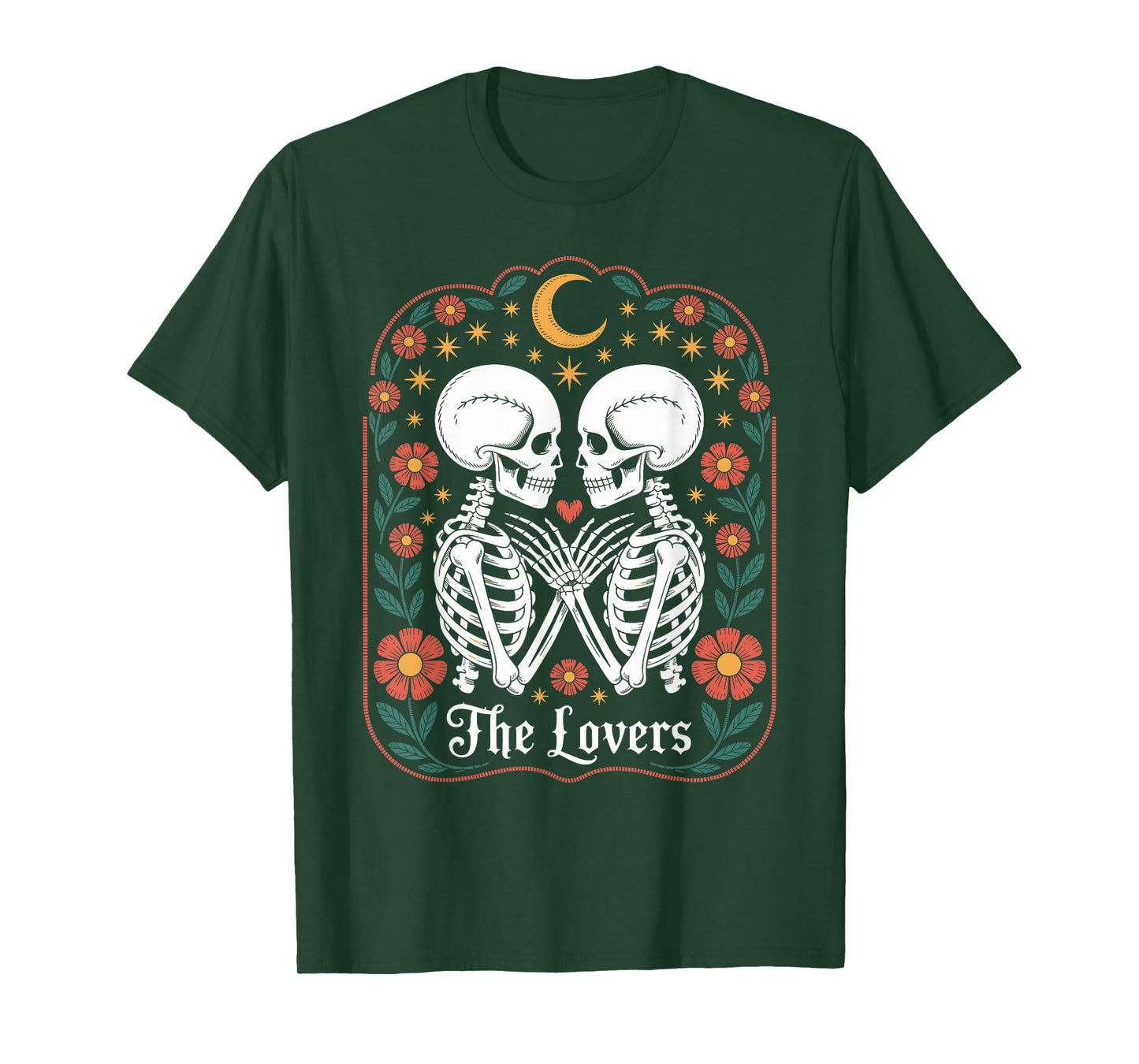 Gothic Lovers Skeleton Tarot Card Halloween Skull Couple T-Shirt