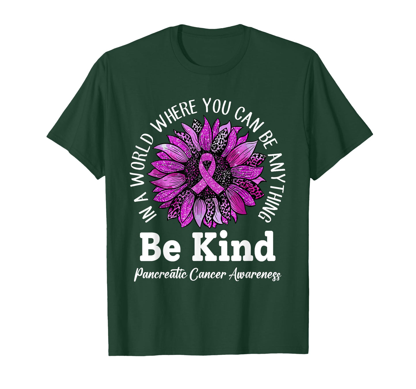 Be Kind Sunflower Ribbon Purple Pancreatic Cancer Awareness T-Shirt