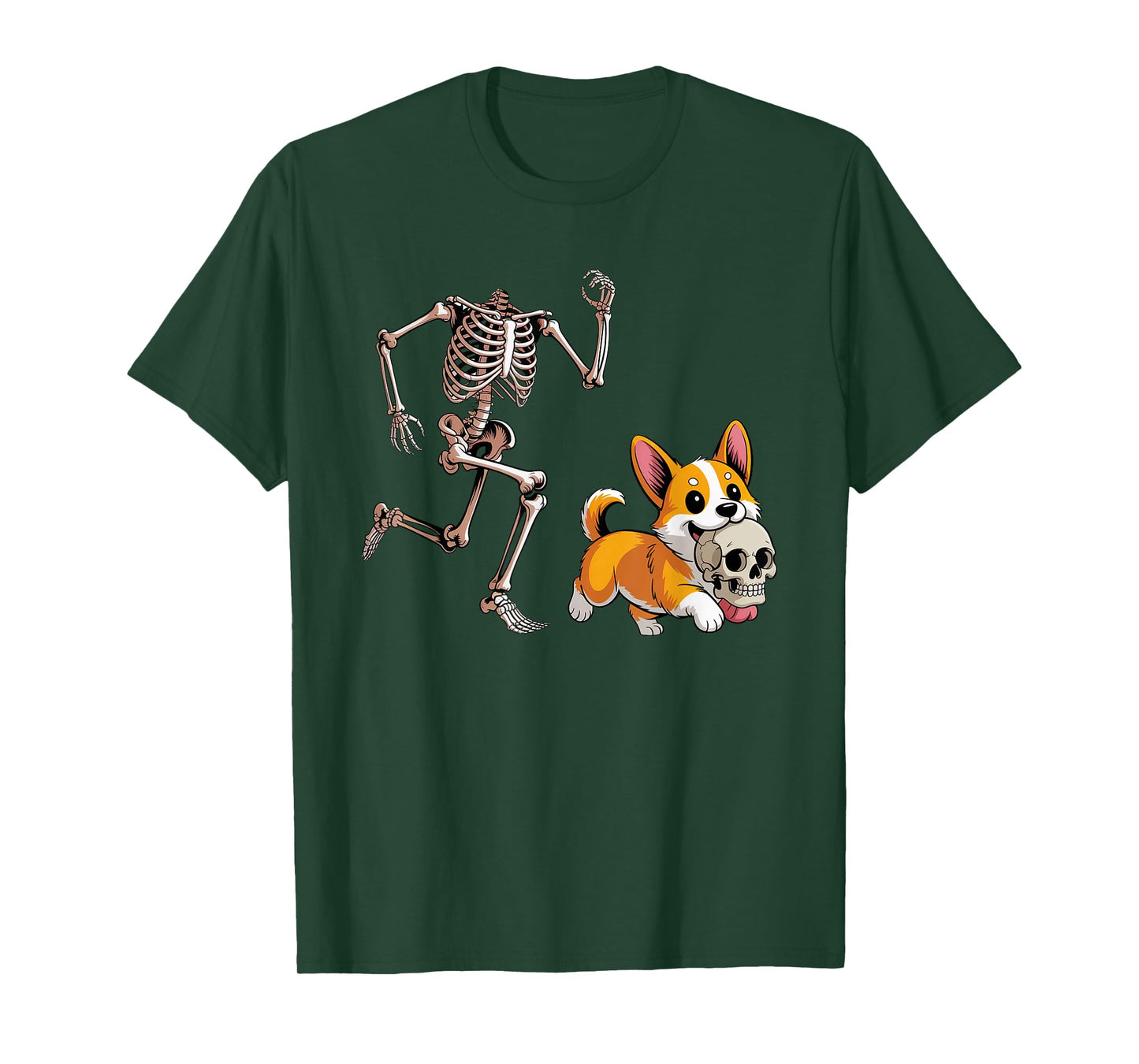 Funny Skeleton Chasing Corgi Halloween Dog Mom Pet Lover T-Shirt