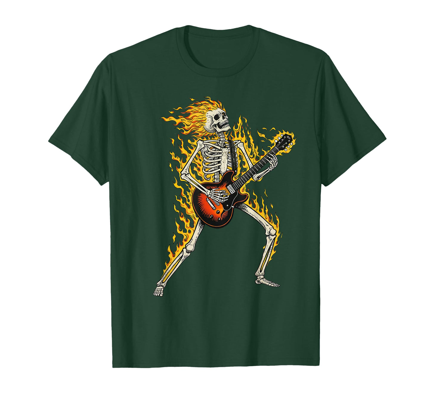 Flaming Skeleton Guitarist Punk Rock Halloween for Men Women T-Shirt