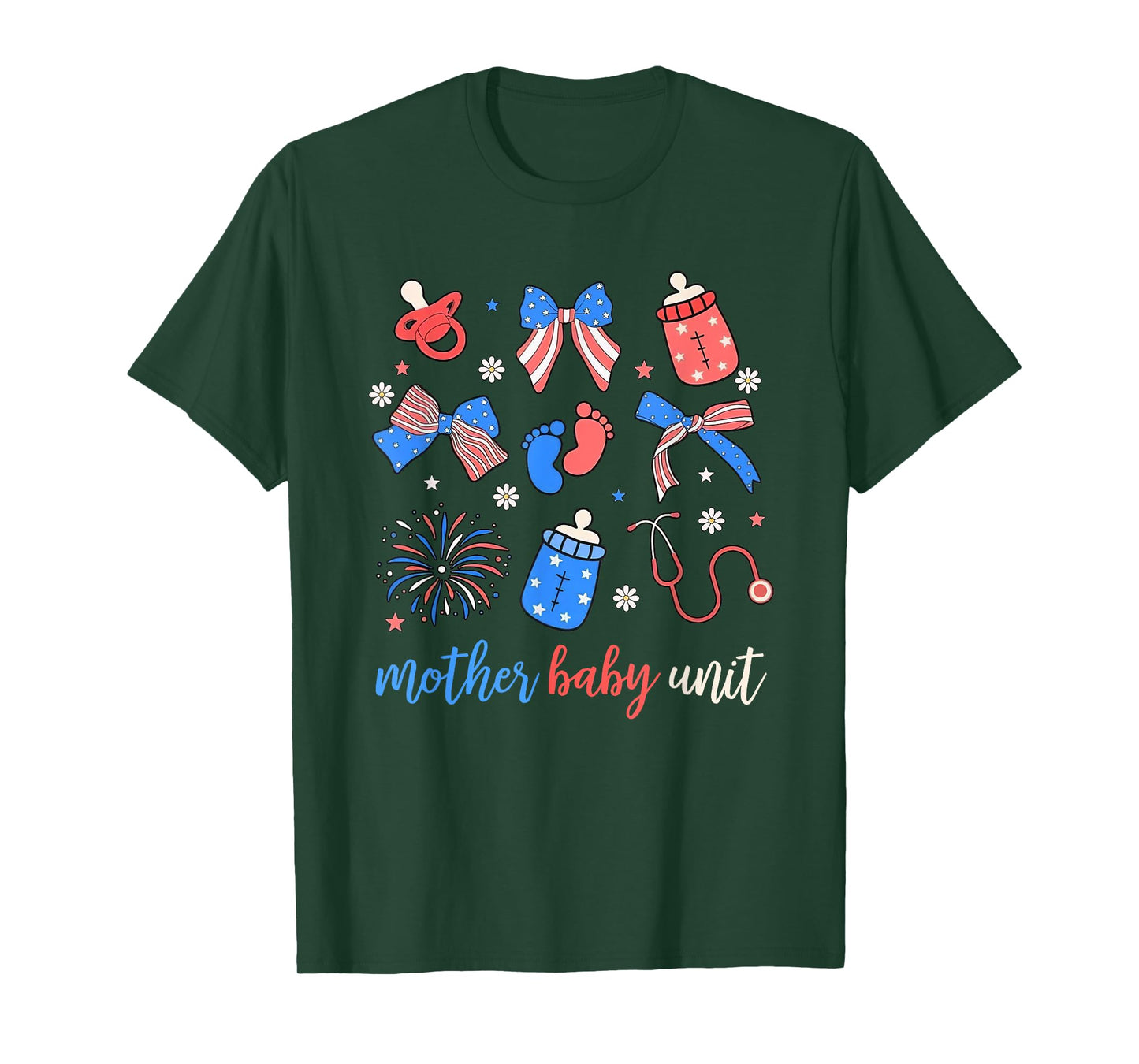 Mother Baby Unit Coquette Bow MBU Nurse Postpartum 4th July T-Shirt