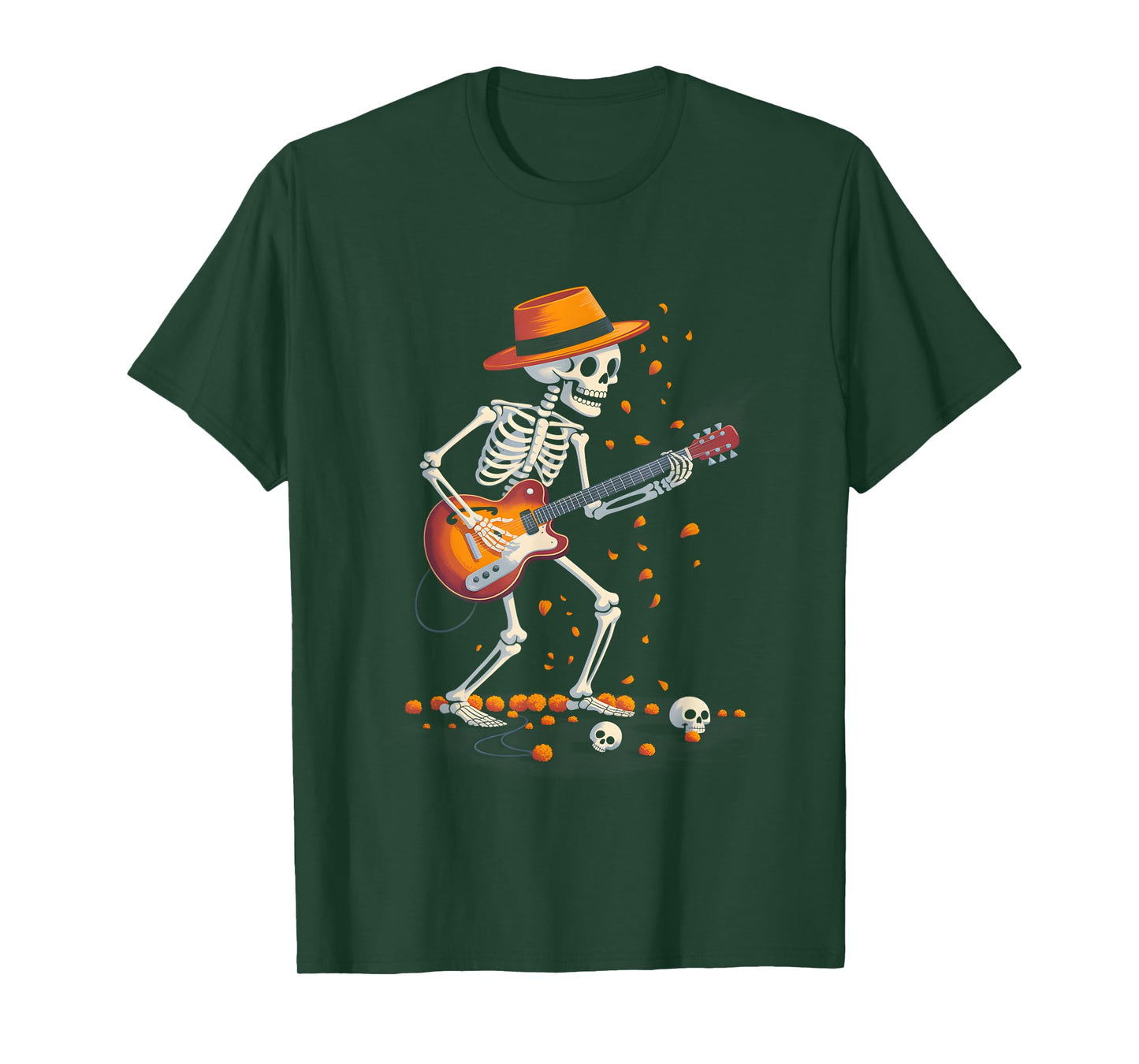 Skeleton Playing Electric Guitar Rock Halloween Boys Men T-Shirt