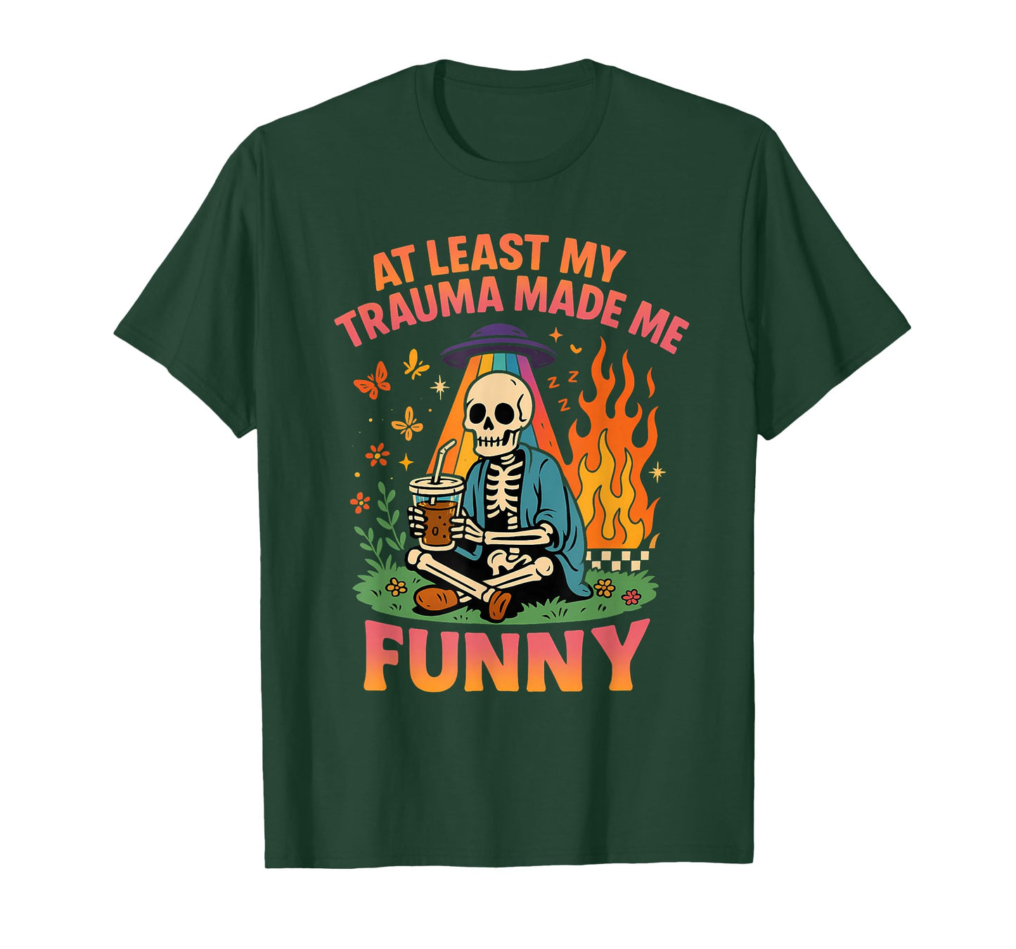 Trauma Made Me Funny Skeleton Coffee Spicy Halloween Gag Men T-Shirt