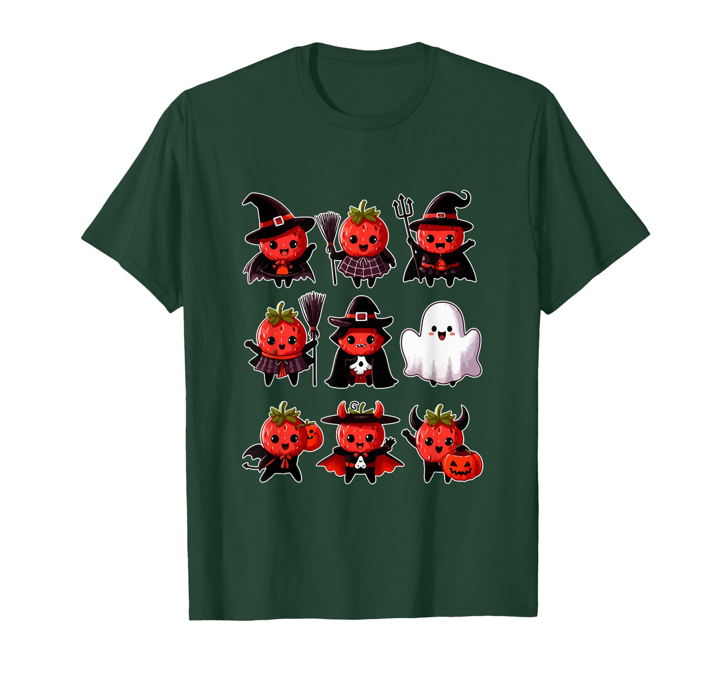 Group Strawberries Cosplay Witch Boo Ghosts Halloween Vegan T-Shirt