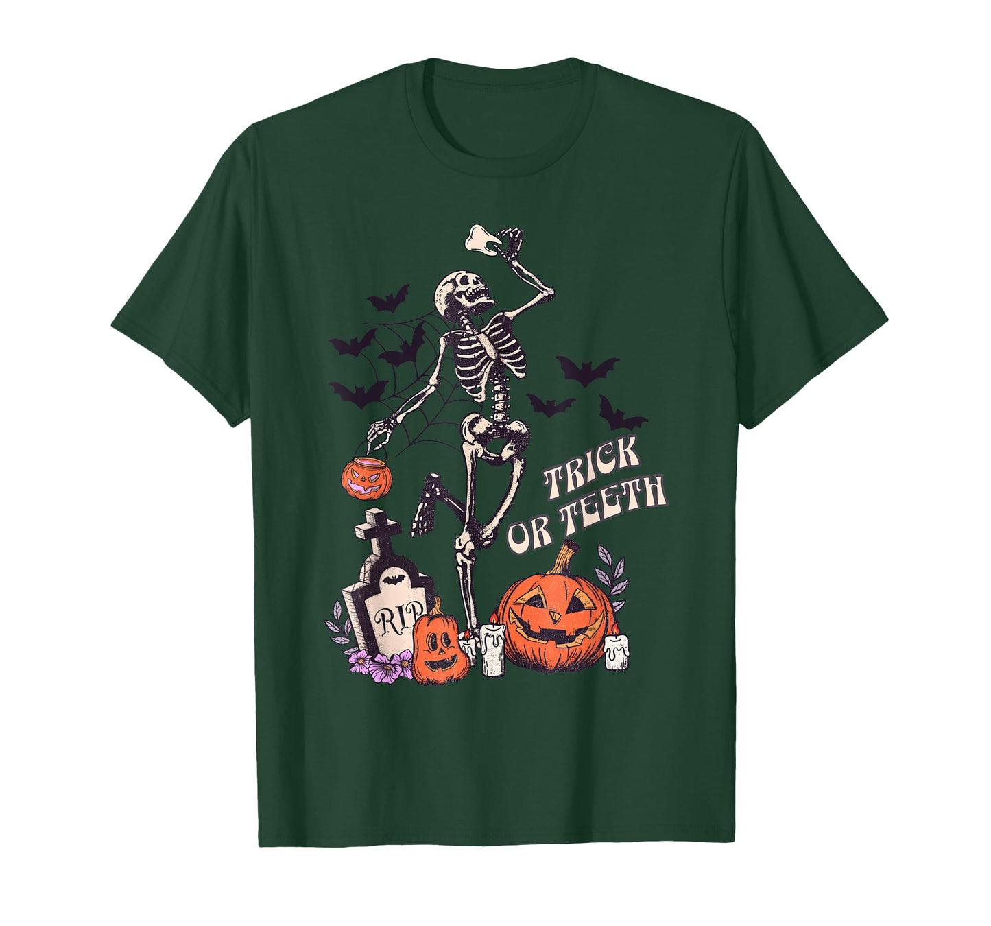 Trick Or Teeth Skeleton Dancing Halloween Dental Hygienist T-Shirt