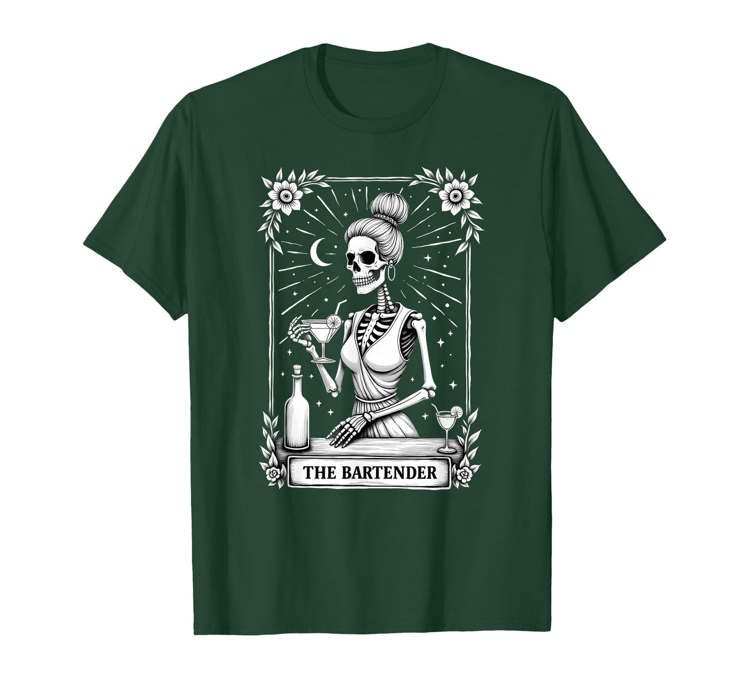Gothic Tarot Card Skeleton Cocktail Bartender T-Shirt